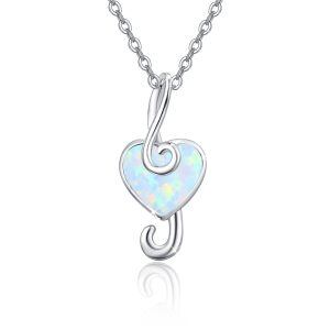 Sterling Silver Opal Silver Plated Music Note Treble Clef Necklace -0