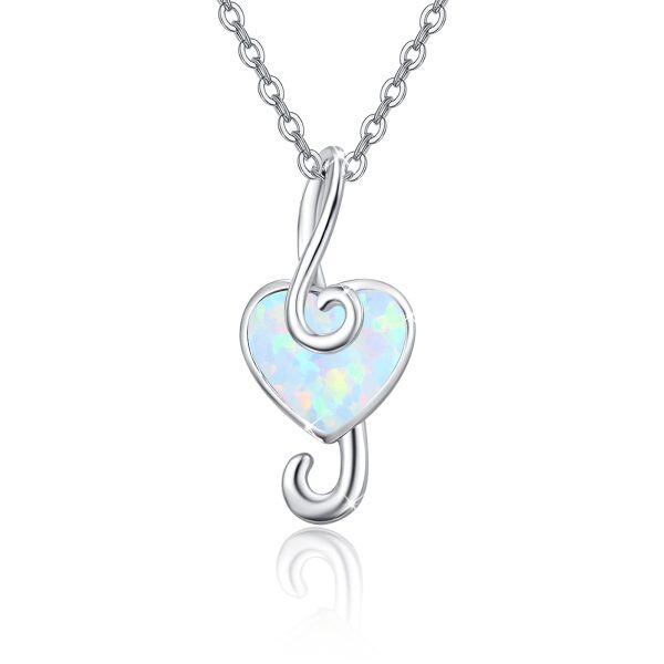 Sterling Silver Opal Silver Plated Music Note Treble Clef Necklace -0