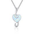 wholesale 925 Sterling Silver Heart-Shaped Fire Opal Treble Clef Pendant Necklace for Women Girls Gifts Fine Jewelry 45cm Chain Length-0-0
