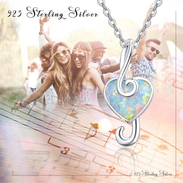 Sterling Silver Opal Silver Plated Music Note Treble Clef Necklace -3