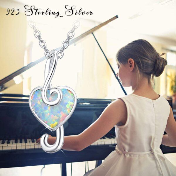 Sterling Silver Opal Silver Plated Music Note Treble Clef Necklace -4