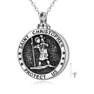 Sterling Silver Oxidized Saint Christopher Ashes Necklace-0