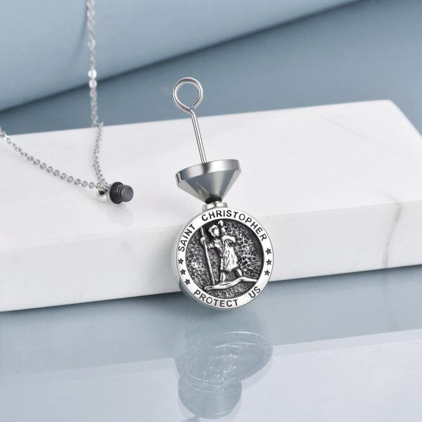 Sterling Silver Oxidized Saint Christopher Ashes Necklace-3