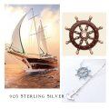 wholesale 925 Sterling Silver Anchor & Ship Wheel Lariat Y-Necklace with Blue Crystal Accents - Adjustable Length Nautical s for Women-0-1