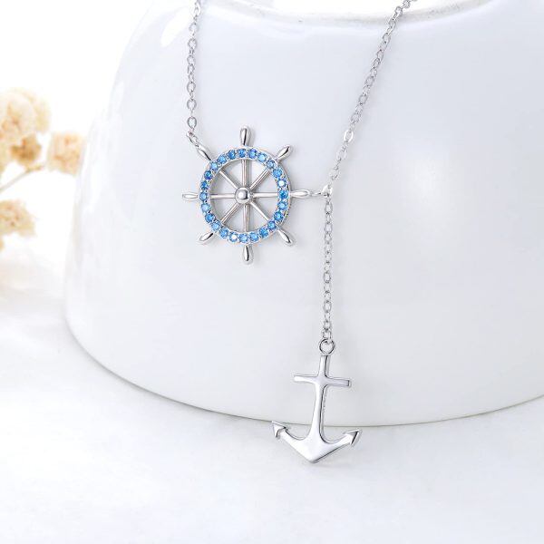 Sterling Silver Zircon Silver Plated Anchor Nautical Pendnet Necklace -5