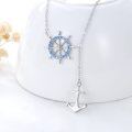 wholesale 925 Sterling Silver Anchor & Ship Wheel Lariat Y-Necklace with Blue Crystal Accents - Adjustable Length Nautical s for Women-0-5