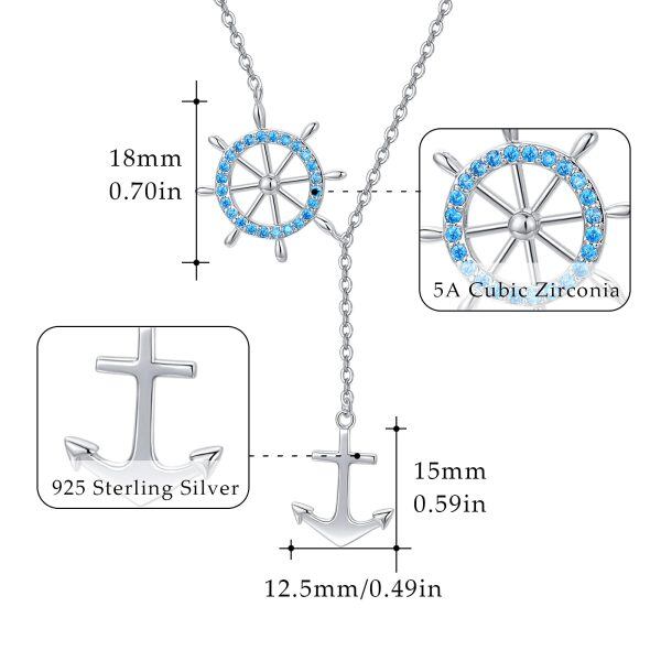 Sterling Silver Zircon Silver Plated Anchor Nautical Pendnet Necklace -6