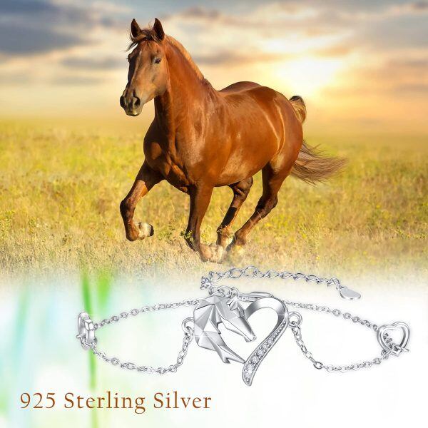 Sterling Silver Zircon Silver Plated Horse Gifts Animal Adjustable Bracelets -5