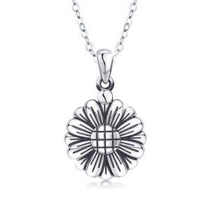 Sterling Silver Oxidized Sunflower Photo Pendant Necklace -0