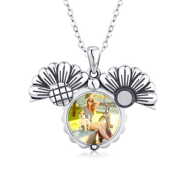 Sterling Silver Oxidized Sunflower Photo Pendant Necklace -3