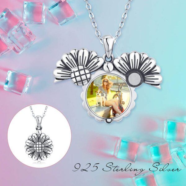 Sterling Silver Oxidized Sunflower Photo Pendant Necklace -6