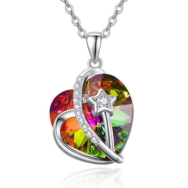 Sterling Silver Silver Plated Spiritual Healing Heart Crystals Necklace-0