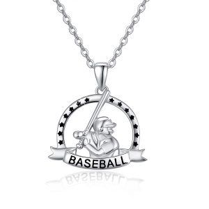 Sterling Silver Silver Plated Baseball Athletes Pendant Necklace-0