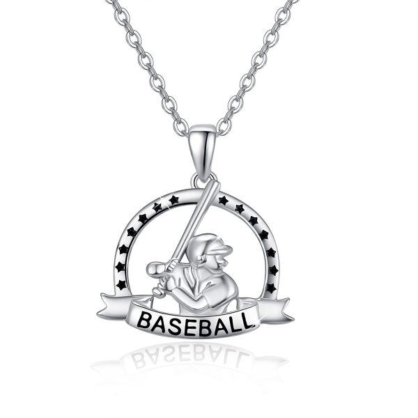 Sterling Silver Silver Plated Baseball Athletes Pendant Necklace-0