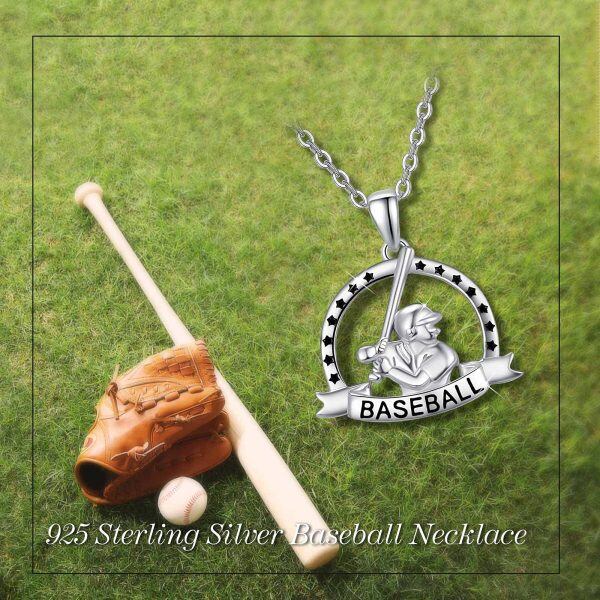 Sterling Silver Silver Plated Baseball Athletes Pendant Necklace-5