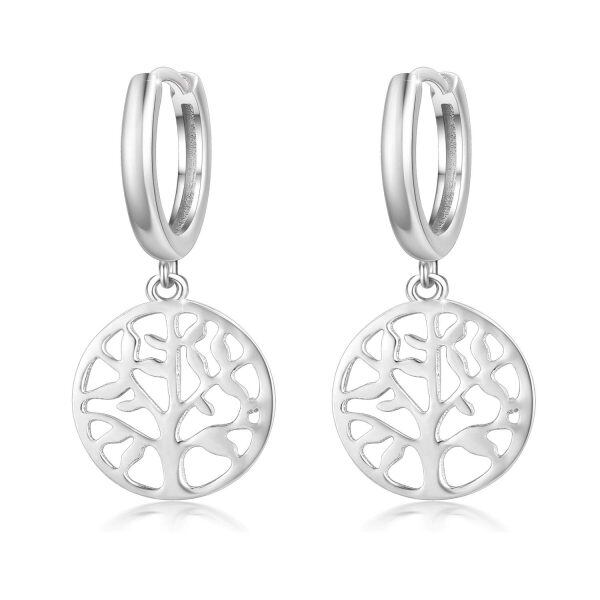 Sterling Silver Silver Plated Tree of Life Dangle Earrings-0