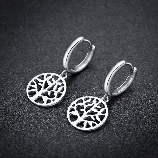 Sterling Silver Silver Plated Tree of Life Dangle Earrings-5