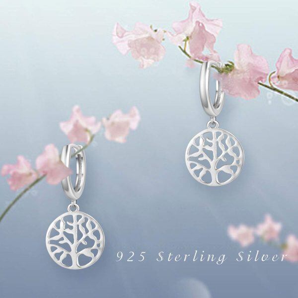 Sterling Silver Silver Plated Tree of Life Dangle Earrings-6