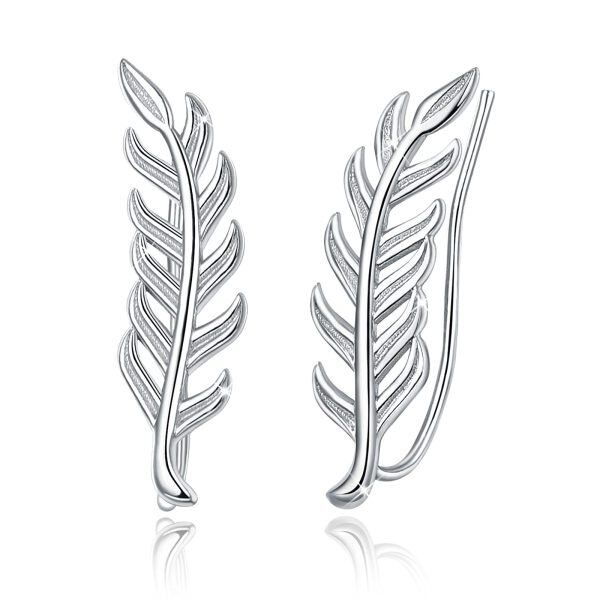 Sterling Silver Silver Plated Leaf Earrings Leaf Ear Climber Wrap Earring -0