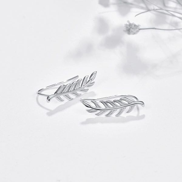 Sterling Silver Silver Plated Leaf Earrings Leaf Ear Climber Wrap Earring -1