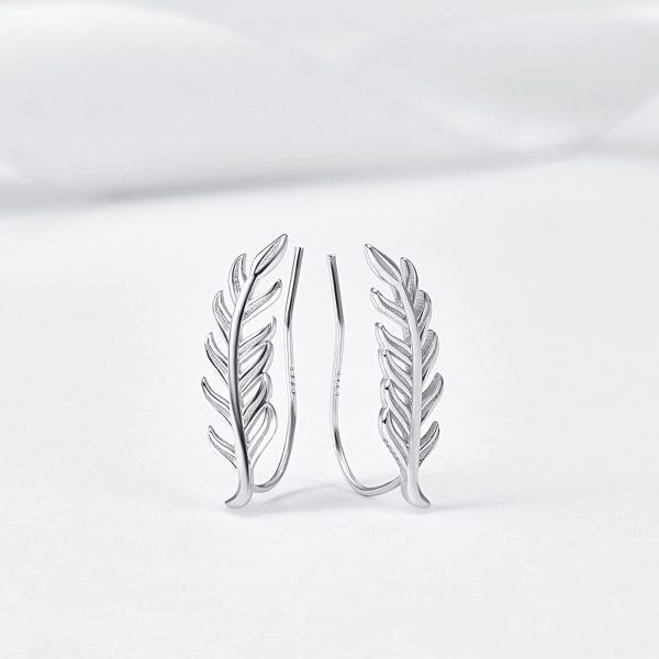 Sterling Silver Silver Plated Leaf Earrings Leaf Ear Climber Wrap Earring -2