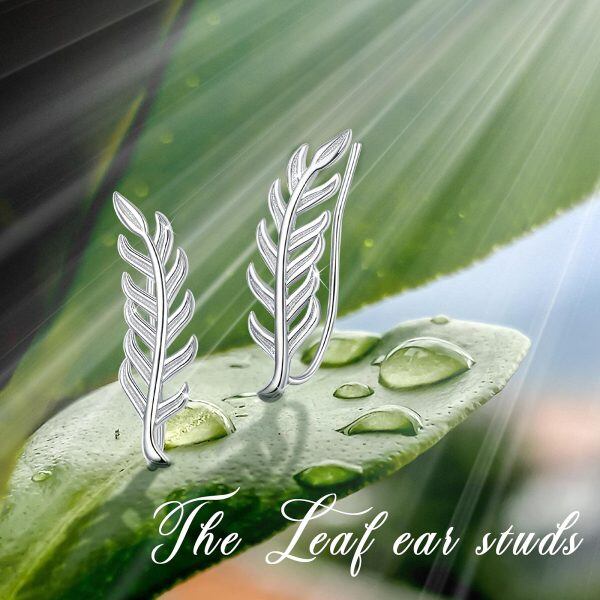 Sterling Silver Silver Plated Leaf Earrings Leaf Ear Climber Wrap Earring -4