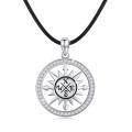 wholesale 925 Sterling Silver Round Compass Pendant Necklace with Cubic Zirconia for Men & Women-0-0