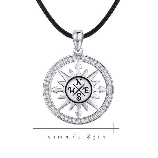 Sterling Silver Zircon Silver Plated Nautical Compass Necklace-1