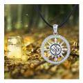 wholesale 925 Sterling Silver Round Compass Pendant Necklace with Cubic Zirconia for Men & Women-0-5