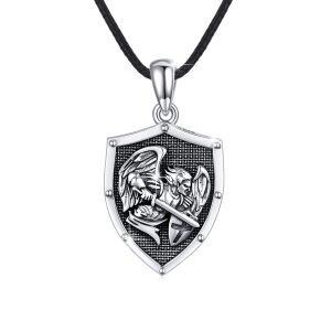 Sterling Silver Oxidized St Michael Medal Necklace-0