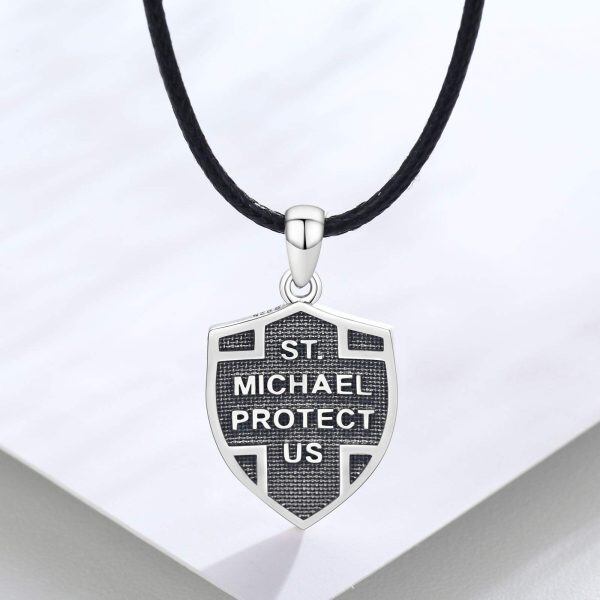 Sterling Silver Oxidized St Michael Medal Necklace-1