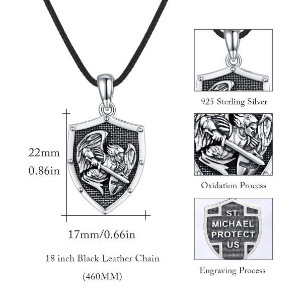 Sterling Silver Oxidized St Michael Medal Necklace-3