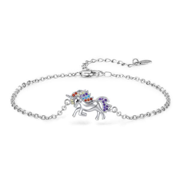 Sterling Silver Zircon Silver Plated Rainbow Unicorn Bracelet -0