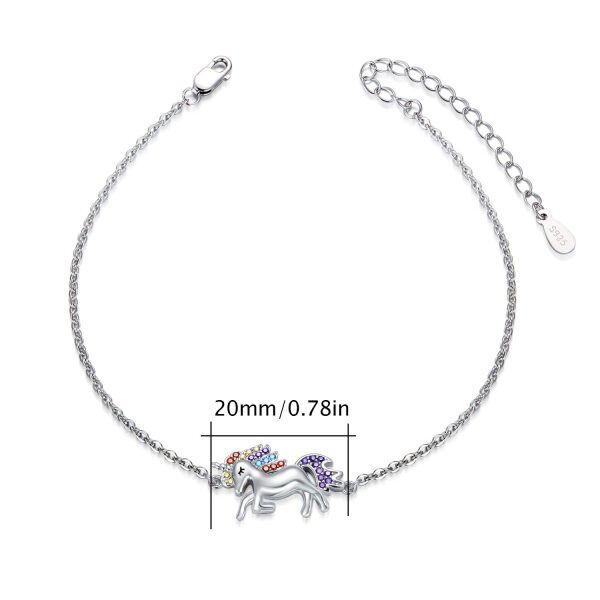 Sterling Silver Zircon Silver Plated Rainbow Unicorn Bracelet -1