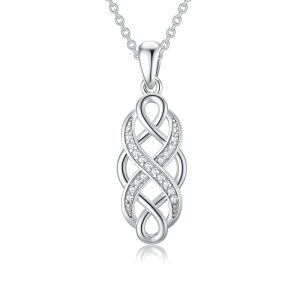 Sterling Silver Natural Diamond Silver Plated Infinity Necklaces -0