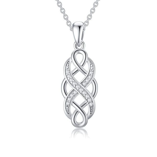 Sterling Silver Natural Diamond Silver Plated Infinity Necklaces -0