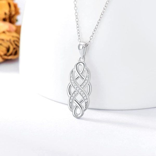 Sterling Silver Natural Diamond Silver Plated Infinity Necklaces -2