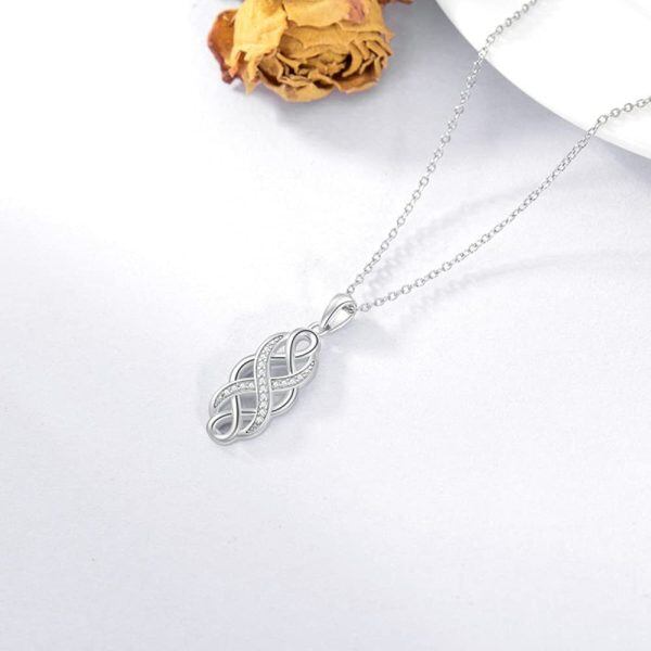 Sterling Silver Natural Diamond Silver Plated Infinity Necklaces -3