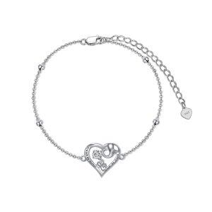 Sterling Silver Zircon Silver Plated Love Heart Mom Bracelet-0