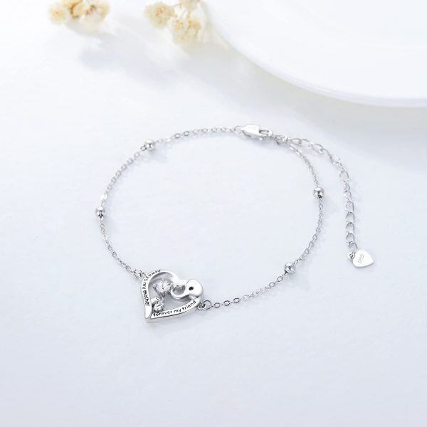 Sterling Silver Zircon Silver Plated Love Heart Mom Bracelet-1