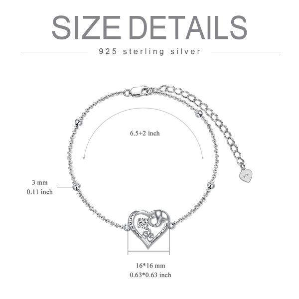 Sterling Silver Zircon Silver Plated Love Heart Mom Bracelet-3