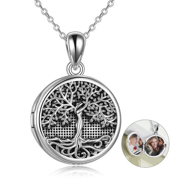 Sterling Silver Oxidized Tree of Life Locket Necklace -0