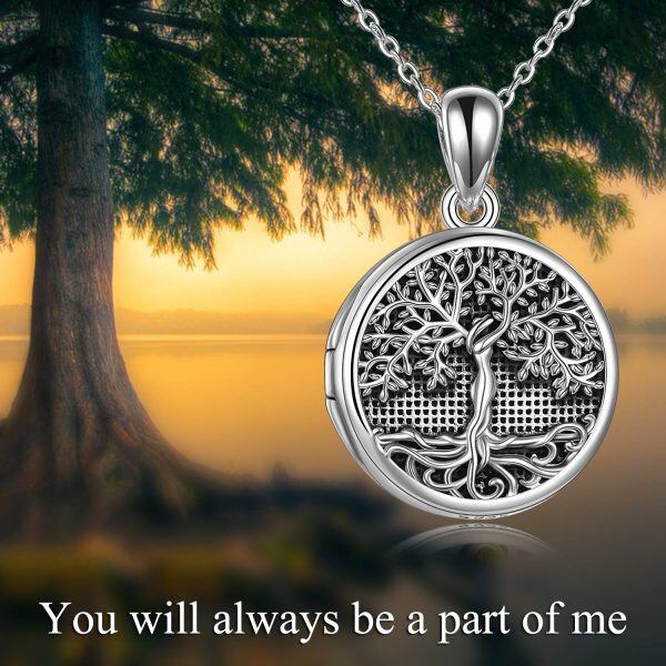 Sterling Silver Oxidized Tree of Life Locket Necklace -4