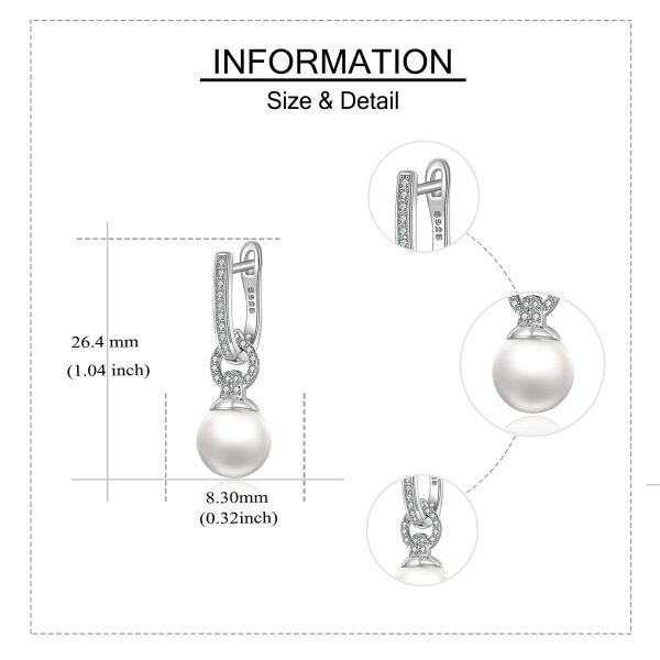 Sterling Silver Pearl and Zircon Silver Plated Drop Earrings Hoop Dangling Chandelier Pearl Earrings-4