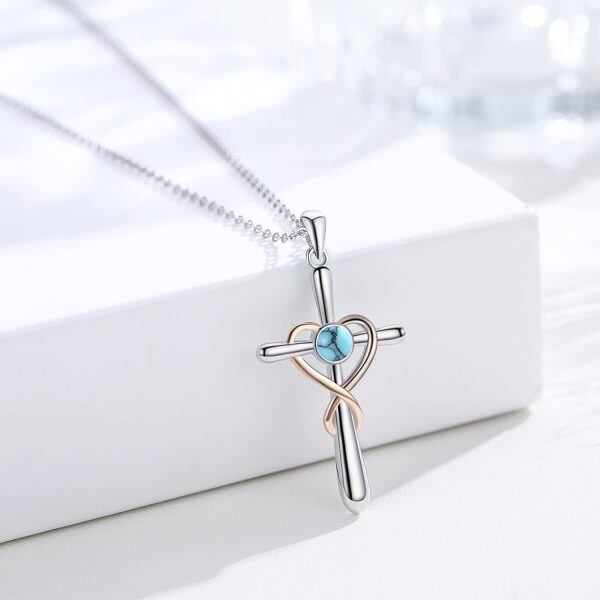 Sterling Silver Abalone Shell Two Tone Color Cross Infinity Heart Pendant Necklace-2