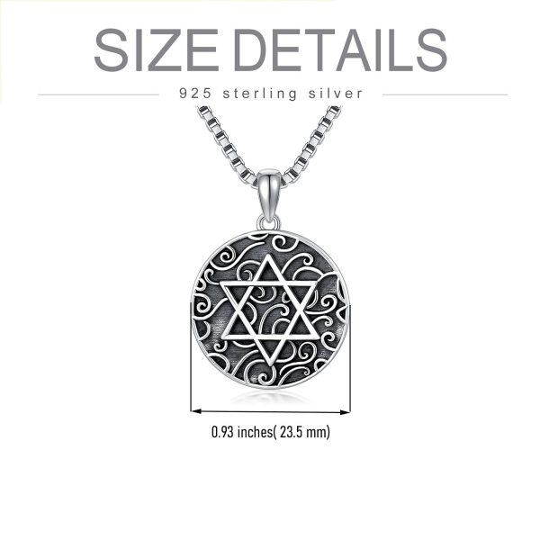 Sterling Silver Oxidized Six-pointed Star Jewish Pendant Necklace-4