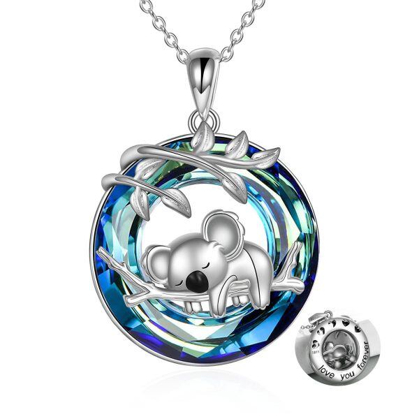 Sterling Silver Blue Crystal Silver Plated Koala Bear Pendant Necklace -0