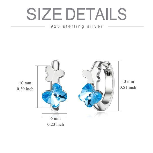 Sterling Silver Crystal Silver Plated Butterfly Hoop Earrings-3