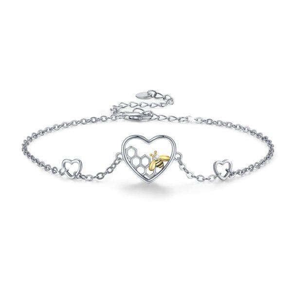 Sterling Silver Zircon Silver Plated Heart bee Bracelets Yellow Honey Bumble Bee Bracelets -0