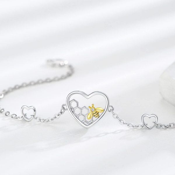 Sterling Silver Zircon Silver Plated Heart bee Bracelets Yellow Honey Bumble Bee Bracelets -1